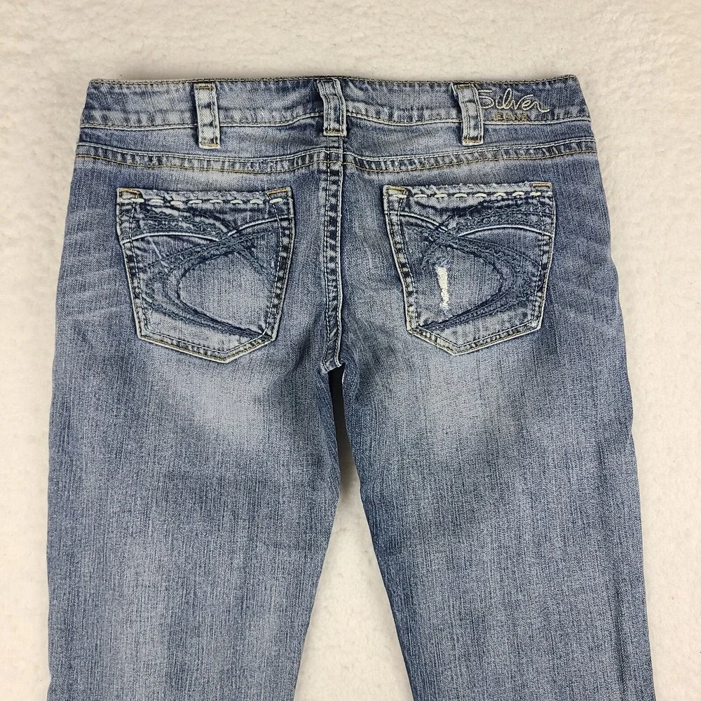 Silver Jeans Womens 30‎ Blue Santorini Capri Distress Light Wash Denim